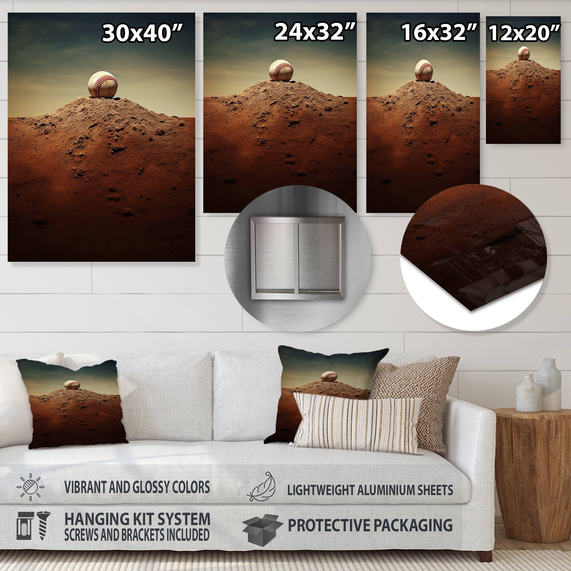 Designart "Baseball Pitchers Mound II" Baseball Large Metal Prints